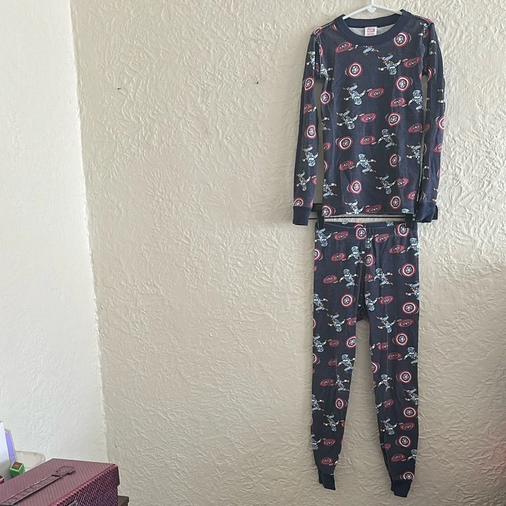Hanna Andersson x Marvel MCU Captain America Cartoon Long John Pajamas Blue 8